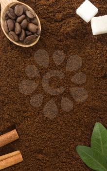 coffee powder and beans as background texture