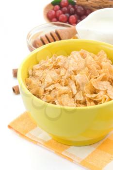 corn flakes with berry isolated on white background