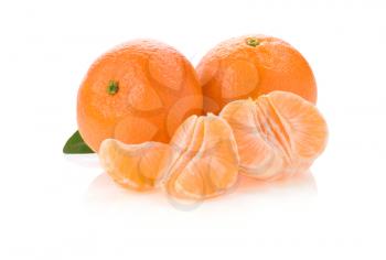 tangerine orange fruit and slices isolated on white background