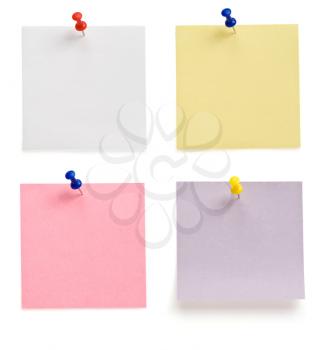 pushpin and note paper isolated on white background