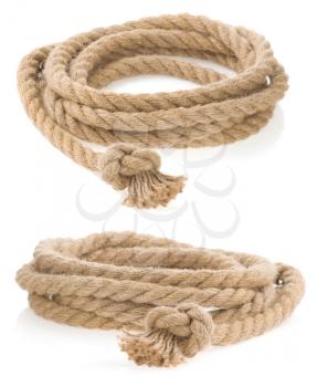 ship rope tied with knot isolated on white background