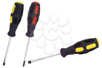 three isolated screwdrivers on white