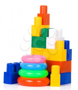 isolated set of colorful plastic toys