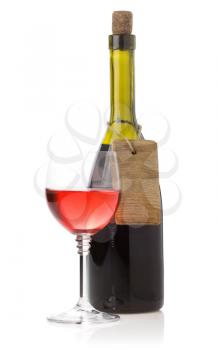 wine in glass and tag price isolated on white background