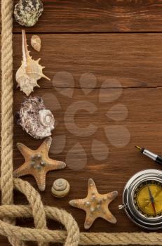 sea concept on wood background