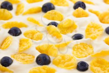 corn flakes and milk as background texture