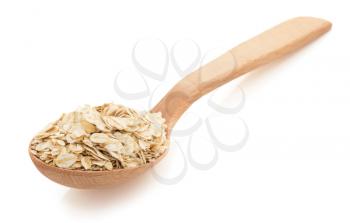 oat flakes in spoon on white background