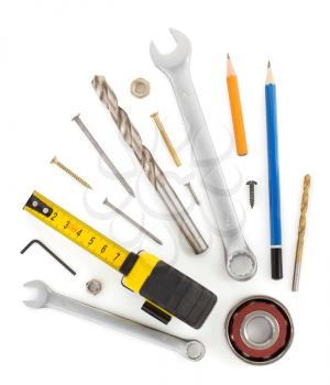 set of tools and instruments isolated on white background