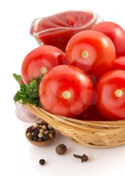 tomato and sauce isolated on white background