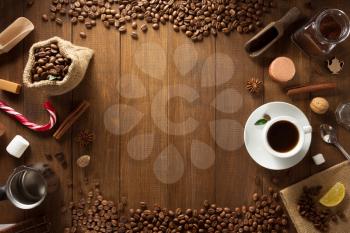 cup of coffee and tea on wooden background