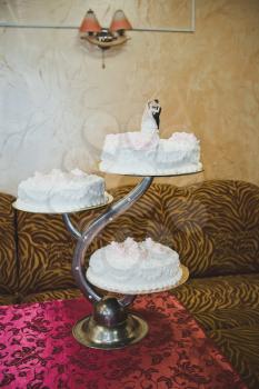 Wedding cake in three parts.