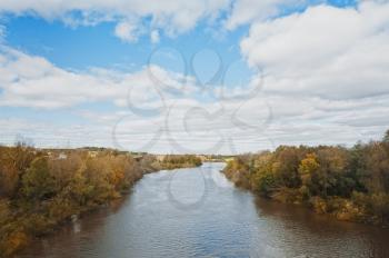 Autumn landscape with the river in a midland of Russia.