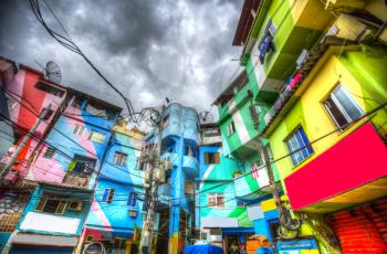 Colorful painted buildings of Favela  in Rio de Janeiro Brazil