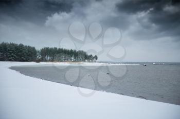 Baltic Sea in winter. snow on a background of water