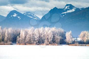 Falls in the winter. Picturesque scenery of winter.winter mountains. Norway
