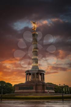 Victory Column (Siegessaeule) in Berlin, Germany at dusk