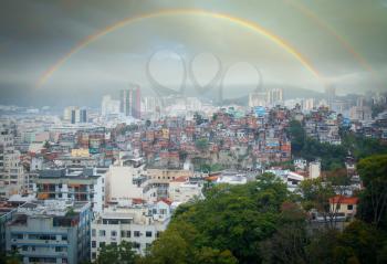 rainbow. Colorful painted buildings of Favela  in Rio de Janeiro Brazil