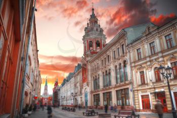 The ancient street of the center of Moscow. Not far from Red Square