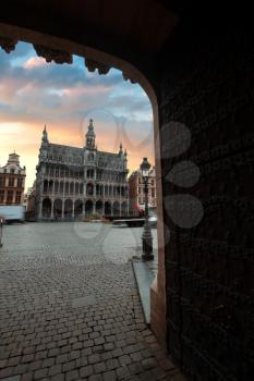 Grand Place - the historic square in the center of Brussels. Town Hall and the Bread House, or House of the King. Europe