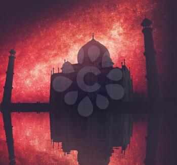 Astrophotography, night starry sky. The Taj Mahal