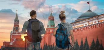 A married couple is traveling around Moscow, Russian Federation