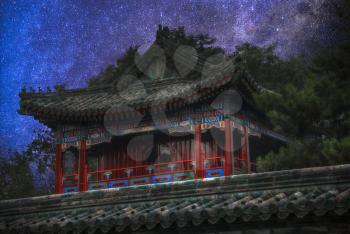 Night landscape of the Starry sky. Beihai Park