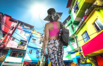  woman travels in a favela. Rio de Janeiro. Brazil.