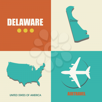 flat design with map Delaware concept for air travel