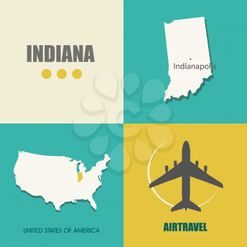 flat design with map Indiana concept for air travel
