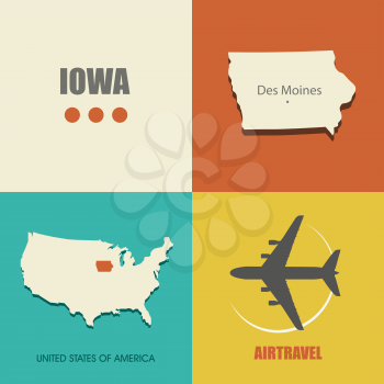 flat design with map Iowa concept for air travel