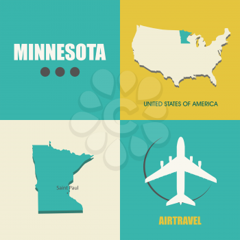 flat design with map Minnesota concept for air travel