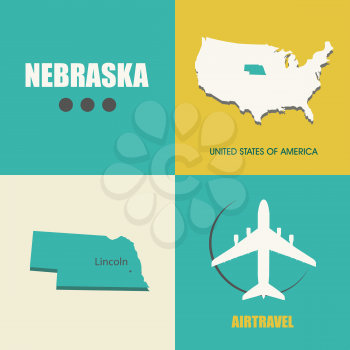 flat design with map Nebraska concept for air travel