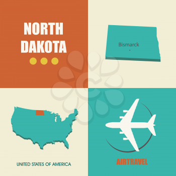 flat design with map North Dakota concept for air travel