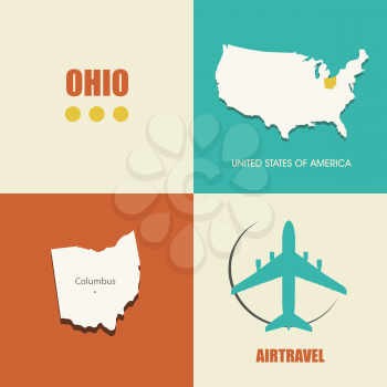 flat design with map Ohio concept for air travel