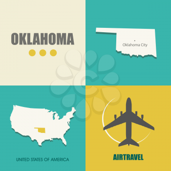 flat design with map Oklahoma concept for air travel