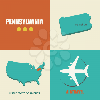 flat design with map Pennsylvania concept for air travel