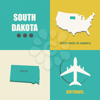 flat design with map South Dakota concept for air travel