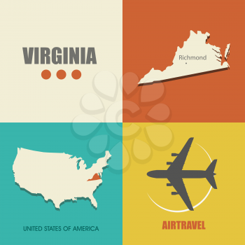 flat design with map Virginia concept for air travel