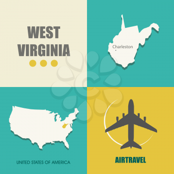flat design with map West Virginia concept for air travel