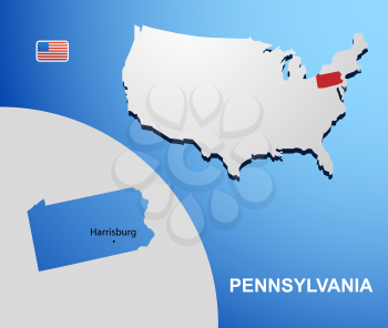 Pennsylvania on USA map with map of the state