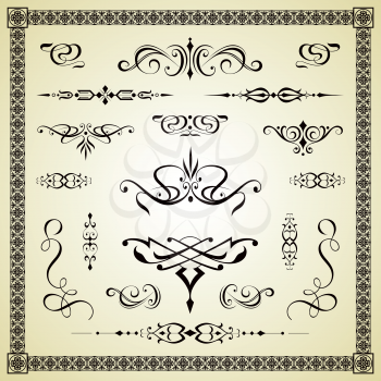 Vector set calligraphic element and page decoration