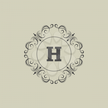 calligraphic monogram emblem, logo design vector illustration