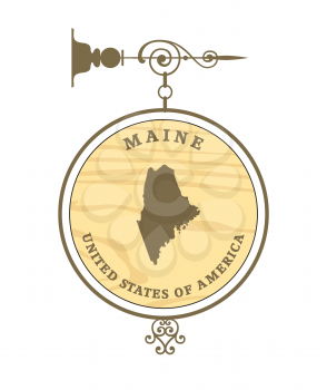 Vintage label with map of Maine, vector