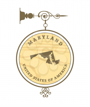 Vintage label with map of Maryland, vector