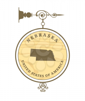 Vintage label with map of Nebraska, vector