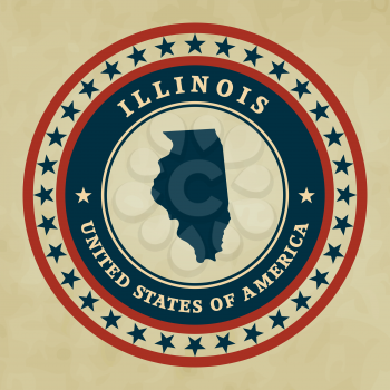 Vintage label with map of Illinois, vector