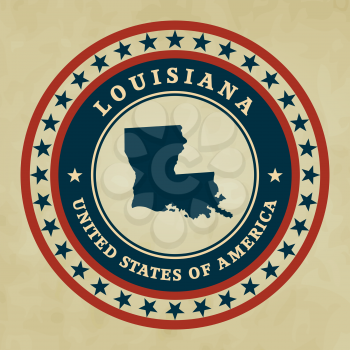 Vintage label with map of Louisiana, vector
