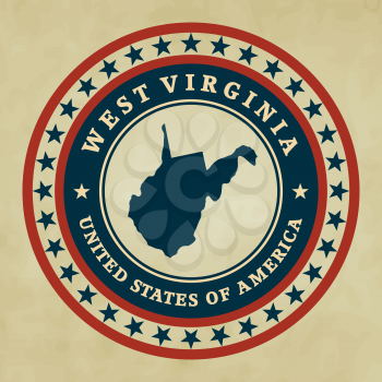 Vintage label with map of West Virginia, vector