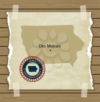 Iowa map with stamp vintage vector background
