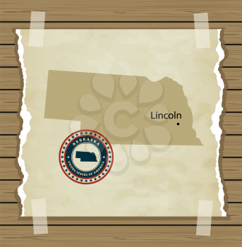 Nebraska map with stamp vintage vector background
